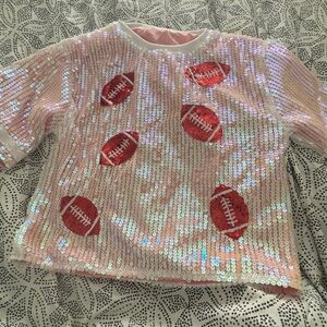 Sequin Football  Top - Baby Pink